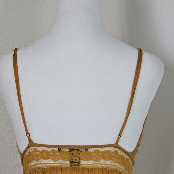 Forever 21 Mix Media Mustard Maxi Dress Sz S Lace Cottagecore Milkmaid Boho - Picture 5 of 14